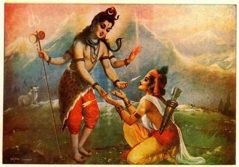 arjun recieving pashupatastra from Lord Shiva